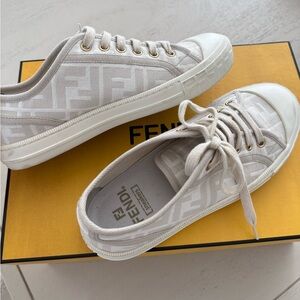 Fendi Domino Off-White Logo Canvas Low-Top Sneakers